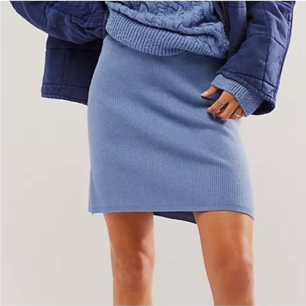 Free People Laurel Blue Sweater Knit Skirt L